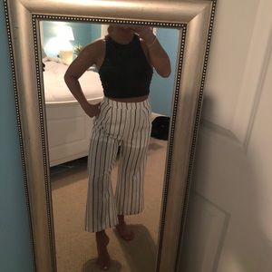 White and black striped flowy pants
